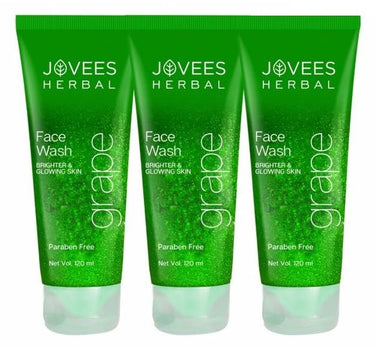 Jovees Herbal Grape Face Wash With Grape Seed & Orange Peel Extracts | For Brighter & Glowing Skin | Reduces Uneven Skin Tone & Fine Lines | For All Skin Types 120 ML (Pack of 3)